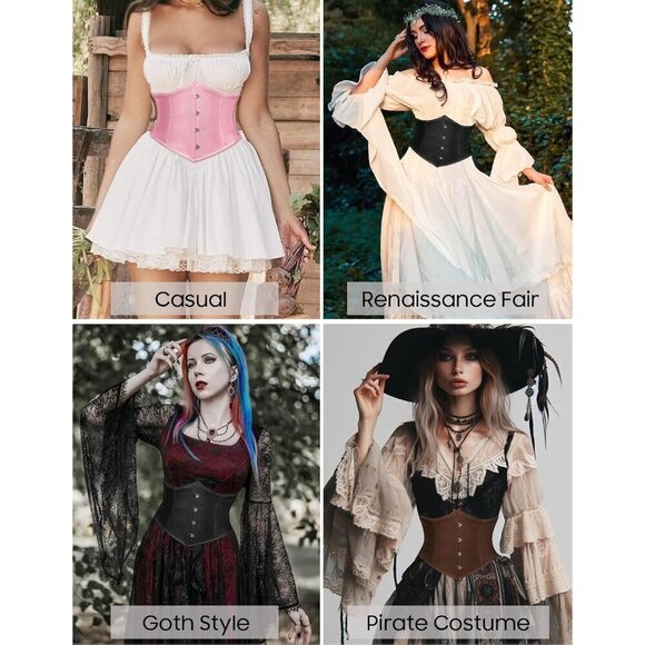 Women\'s Wine Red Floral Lace Up Boned Underbust Darkness Corset Waist Belts main image 9